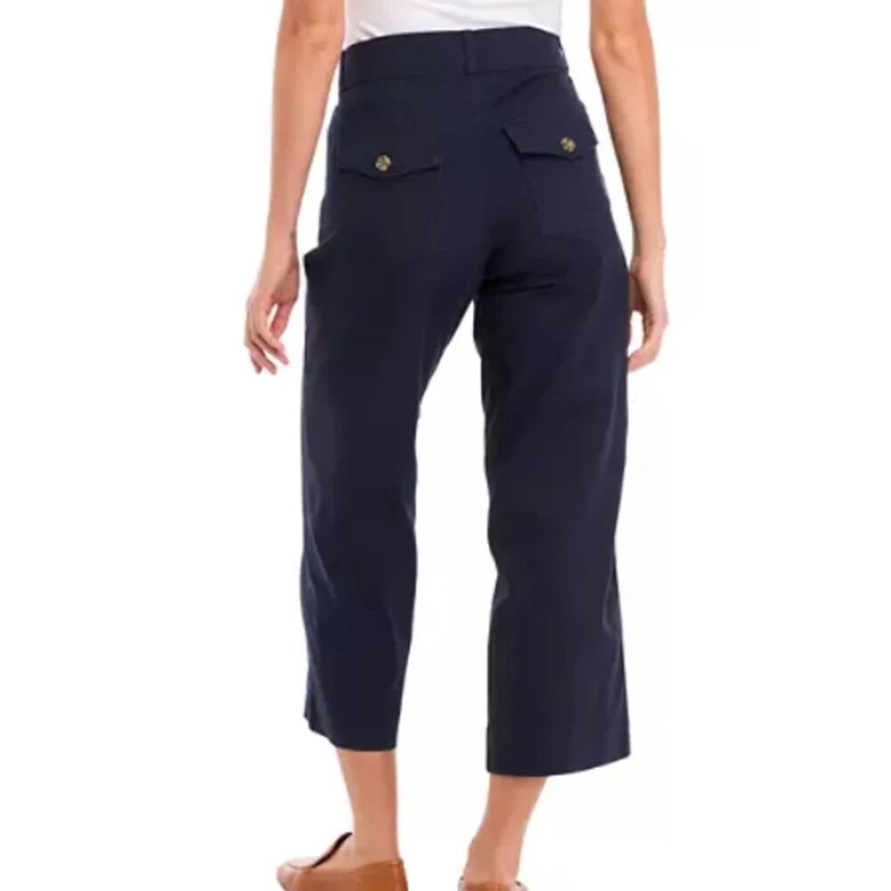 GLORIA VANDERBILT Tummy Control Wide Leg Crop Pants Sz 8‎ Navy Blue Pull On NWT